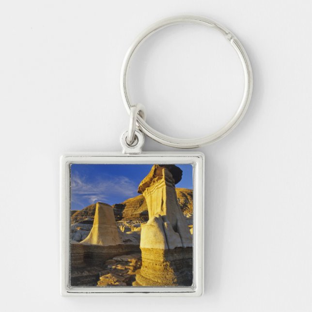 Kanada, Alberta, Drumheller. Hoodoos. Fyrkantig Silverfärgad Nyckelring (Framsidan)