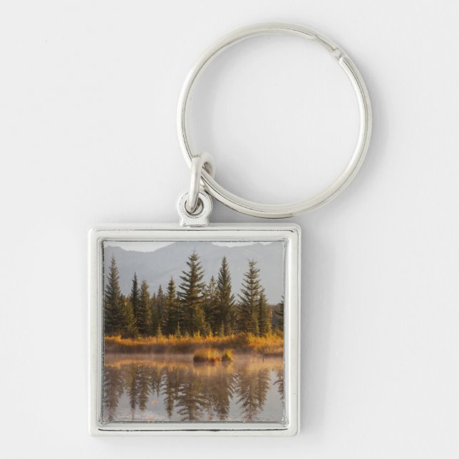 Kanada, Alberta, Jasper nationalpark Fyrkantig Silverfärgad Nyckelring (Framsidan)