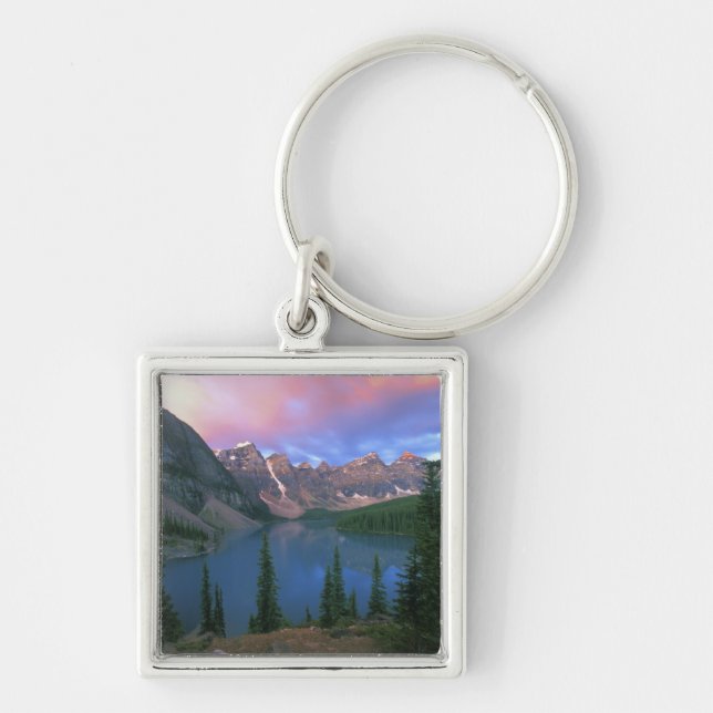 Kanada, Alberta, Lake Moraine i gryningen, Banff Fyrkantig Silverfärgad Nyckelring (Framsidan)