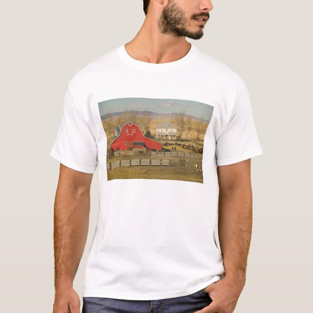 Kanada, Alberta, Pincher Creek: Röd lada och ranch T-shirt (Framsida)