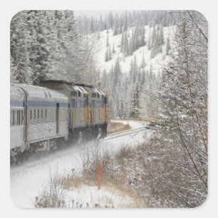 Kanada, Alberta. VIA Rail Snow Train mellan Fyrkantigt Klistermärke