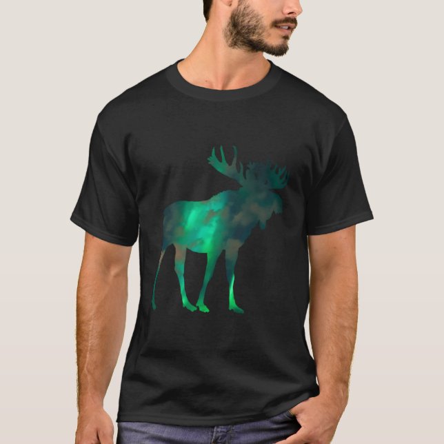 Kanada Älg Med Norrsken Himmel Moln Natur T Shirt (Framsida)