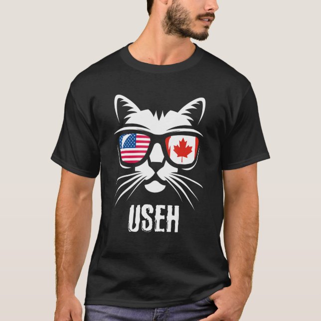 Kanada American Flagga Cat Us Eh T Shirt (Framsida)