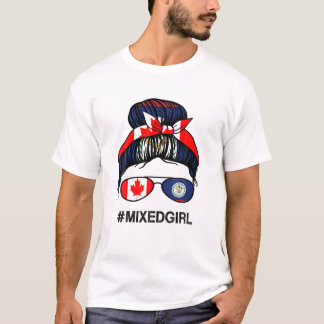 Kanada Belize Flagga Canadian Belizean Messy Bun T Shirt
