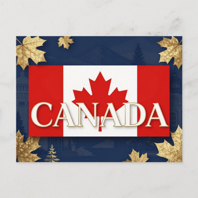 🍁 KANADA Blått Guld Lönnlöv Vykort (Framsida)