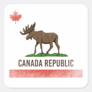 Kanada - Canada Moose och California Flagga Fyrkantigt Klistermärke