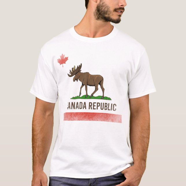 Kanada - Canada Moose och California Flagga T Shirt (Framsida)