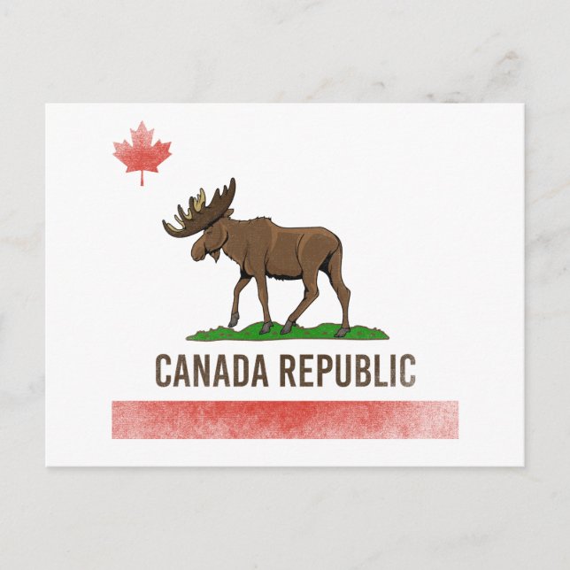 Kanada - Canada Moose och California Flagga Vykort (Framsida)