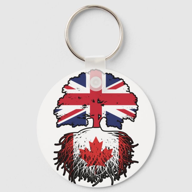 Kanada Canadian British UK Träd Roots Flagga Nyckelring (Framsida)