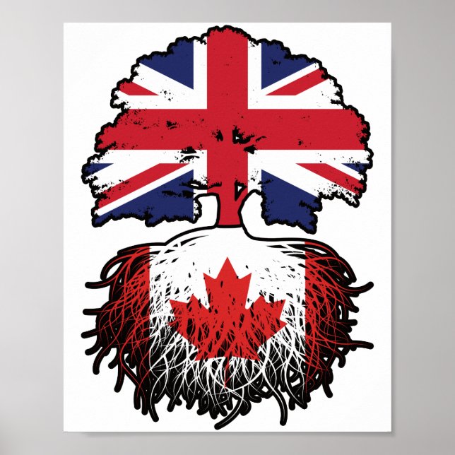 Kanada Canadian British UK Träd Roots Flagga Poster (Framsidan)
