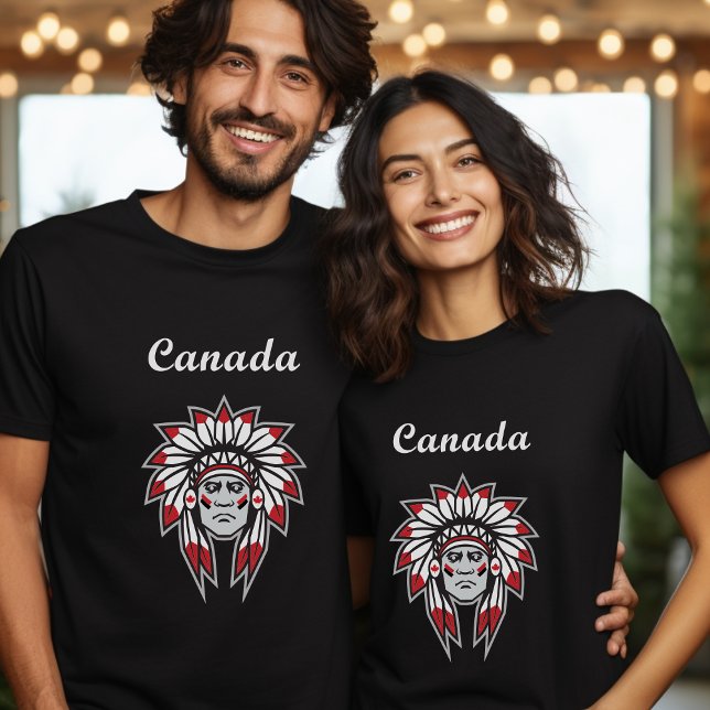 Kanada Colorful Native Indian Chief Mörk T Shirt (Skapare uppladdad)