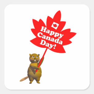 Kanada Day Beaver och Maple Löv Fyrkantigt Klistermärke