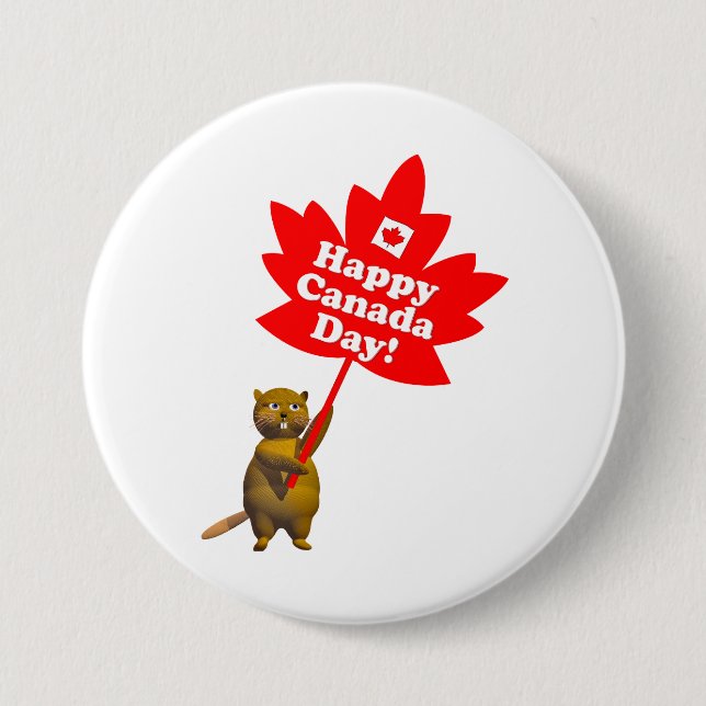 Kanada Day Beaver och Maple Löv Knapp (Framsida)