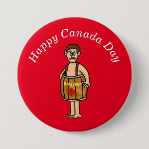 Kanada Day Button Man Wearing Maple Syrup Barrel Knapp
