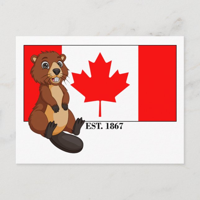 Kanada Day Est. 1867 Flagga och Beaver Vykort (Framsida)
