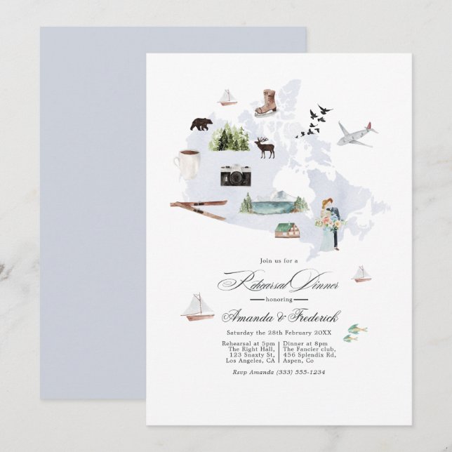 Kanada Destination Bröllop Repetitionsmiddag Inbjudningar (Fram/baksida)