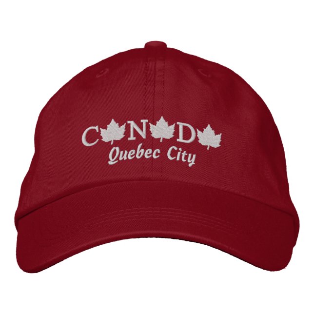 Kanada Embroized Red Boll Cap - Quebec City Broderad Keps (Framsida)