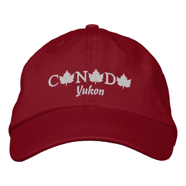 Kanada Embroized Red Boll Cap - Yukon Broderad Keps (Framsida)