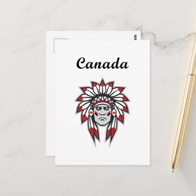 Kanada Färgrik infödingshövding från Nordamerika Vykort (Fram/Back In Situ)