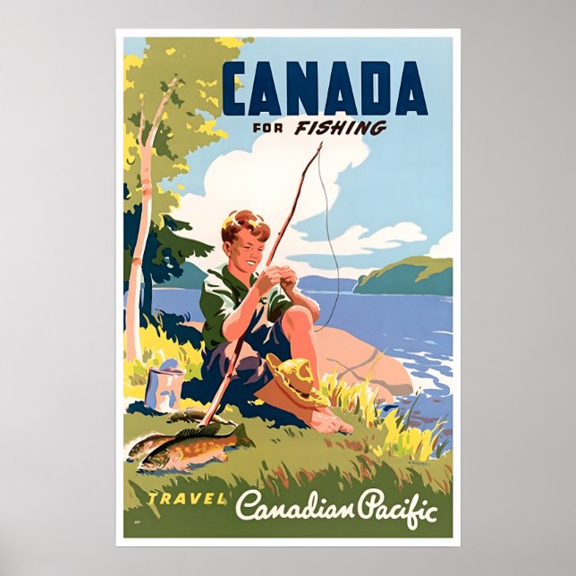Kanada Fiske Konst Resa Poster Angler's Retro (Framsidan)