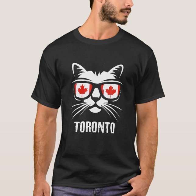 Kanada Flagga Canadian Cat Maple Löv Oronto T Shirt (Framsida)