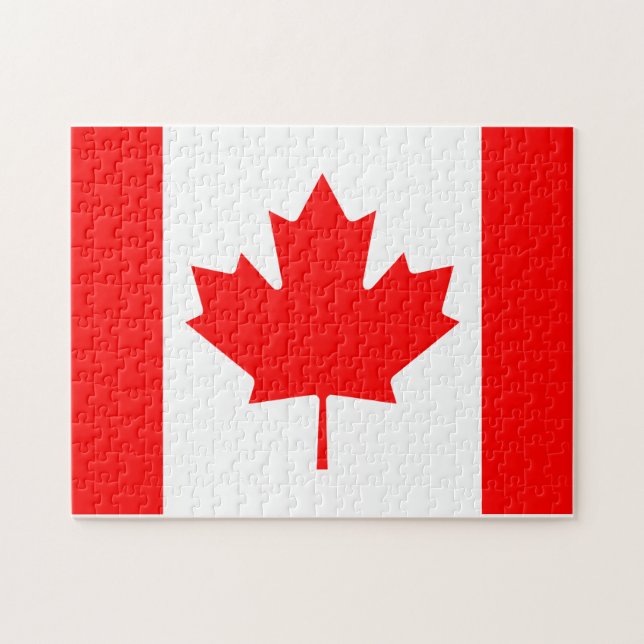 Kanada Flagga Canadian Färg Red White Maple Löv Pussel (Horisontell)