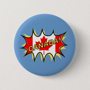 Kanada Flagga Kapow Tecknad Stil Star Knapp