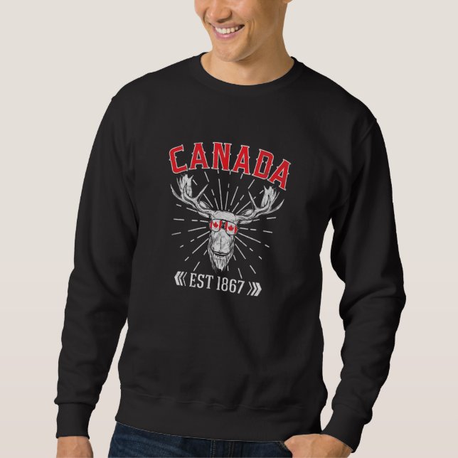 Kanada Flagga Maple Löv Est 1867 Sunglass Kanada Lång Ärmad Tröja (Framsida)