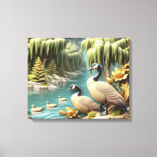 Kanada Geese Amidst the Weeping Willows20x16 Canvastryck