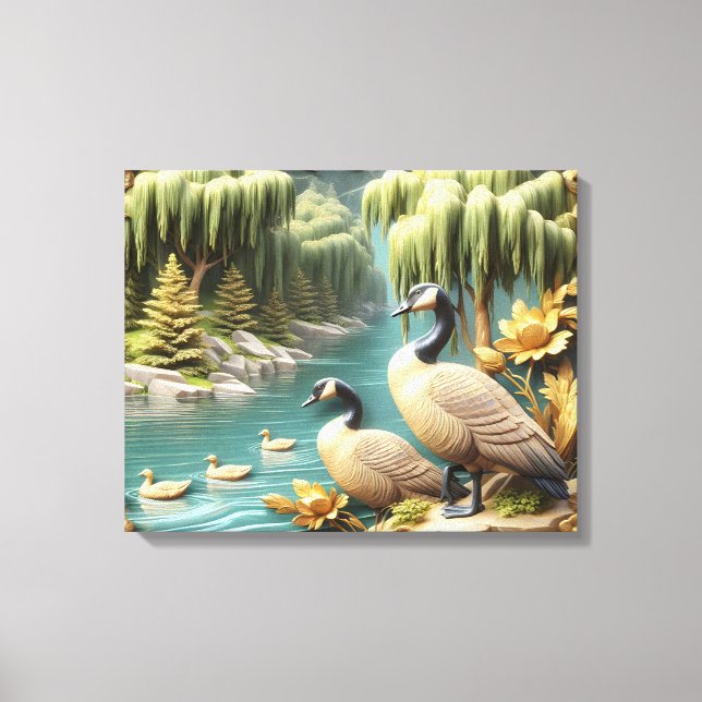 Kanada Geese Amidst the Weeping Willows20x16 Canvastryck (Framsida)