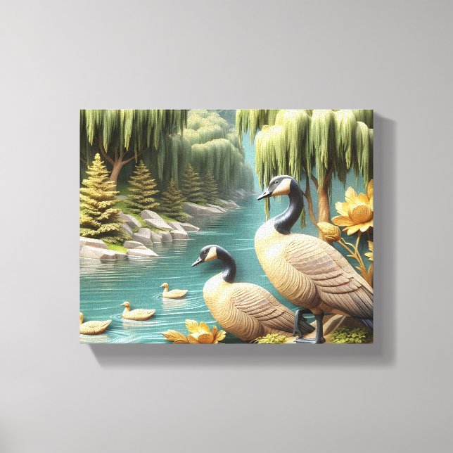 Kanada Geese Amidst the Weeping Willows 10x8 Canvastryck (Framsida)