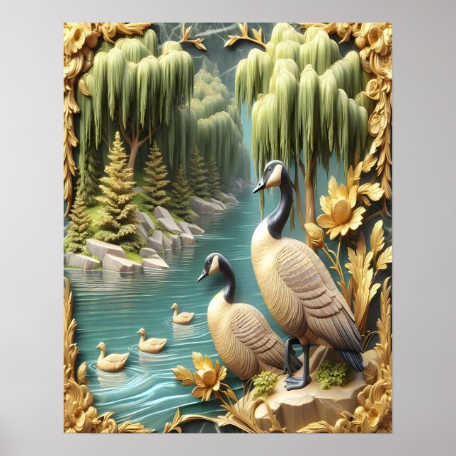 Kanada Geese Amidst the Weeping Willows 16x20 Poster (Framsidan)