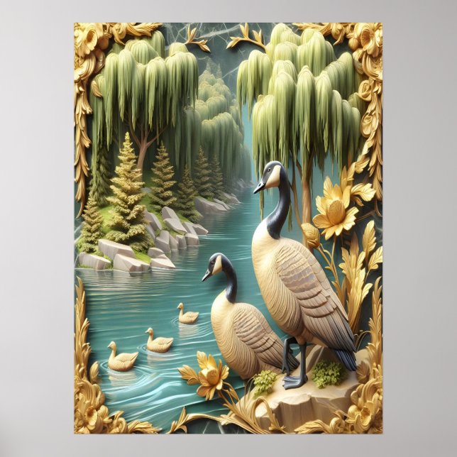 Kanada Geese Amidst the Weeping Willows 18x24 Poster (Framsidan)