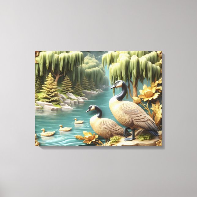 Kanada Geese Amidst the Weeping Willows 24x18 Canvastryck (Framsida)