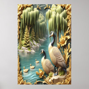 Kanada Geese Amidst the Weeping Willows 24x36 Poster