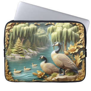 Kanada Geese Amidst the Weeping Willows Laptop Fodral