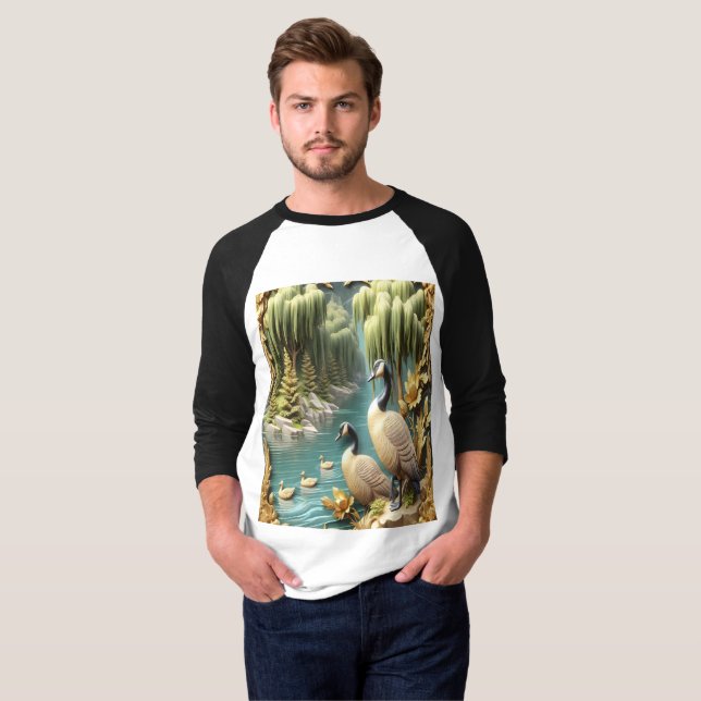 Kanada Geese Amidst the Weeping Willows T Shirt (Hel framsida)