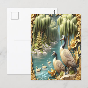 Kanada Geese Amidst the Weeping Willows Vykort