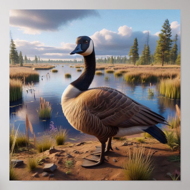 Kanada Goose i Tranquil Wetlands Poster (Framsidan)