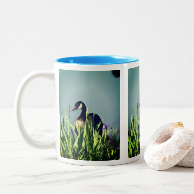 Kanada Goose Irises 1 Natur Art Två-Tonad Mugg (Med munk)