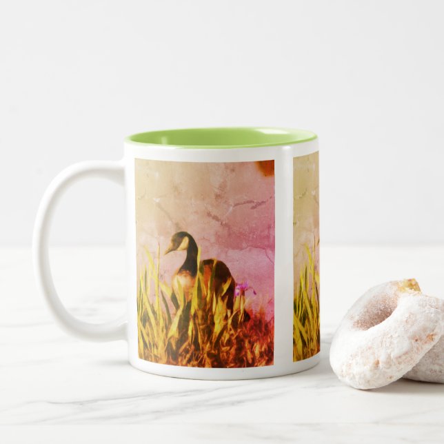 Kanada Goose Irises 2 Natur Art Två-Tonad Mugg (Med munk)