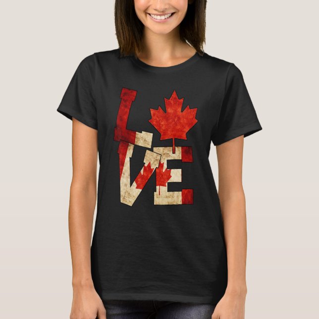 Kanada Kärlek Maple Löv Patriotic Canadian Flagga T Shirt (Framsida)