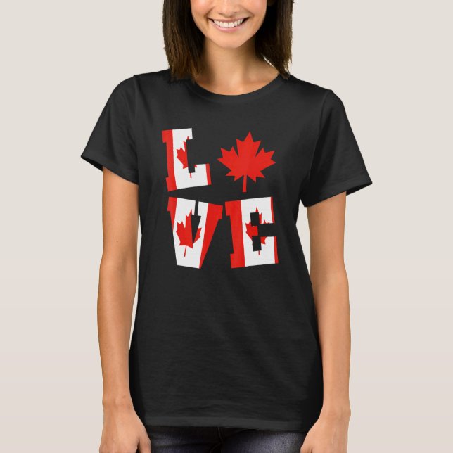 Kanada Kärlek Maple Löv Patriotic Canadian Flagga T Shirt (Framsida)