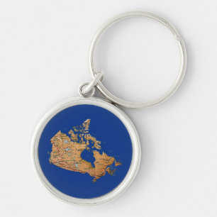 Kanada Karta Keychain Rund Silverfärgad Nyckelring