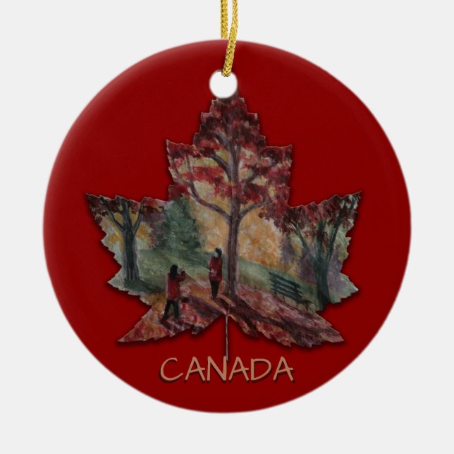Kanada Maple Löv Art Ornaments Anpassningsbar Julgransprydnad Keramik (Framsidan)