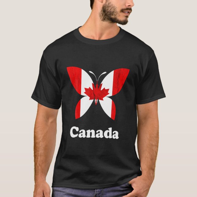 Kanada Maple Löv Canadian Pride Butterfly Canadia T Shirt (Framsida)
