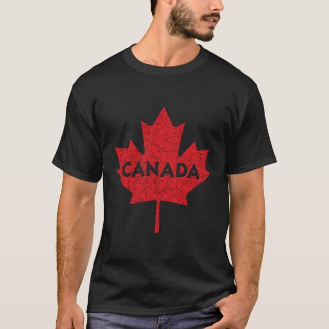 Kanada Maple Löv Distress Red Print T Shirt (Framsida)