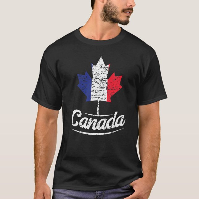 Kanada Maple Löv Frankrike Flagga T Shirt (Framsida)