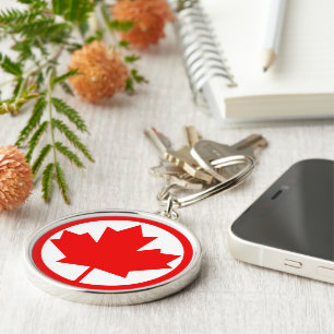 Kanada Maple Löv Rund Silverfärgad Nyckelring