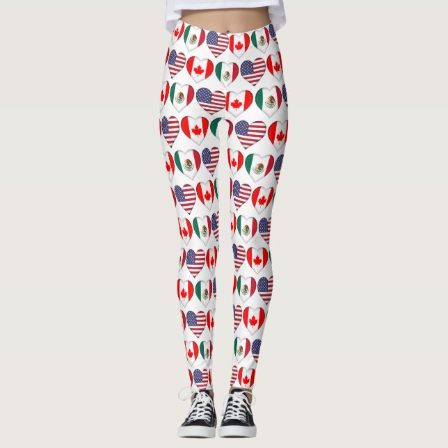 Kanada Mexiko USA 2026 Land Flaggor Hearts Leggin Leggings (Framsida)